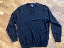 Men's Black Jos A Bank 100 Merino Wool Lightweight Vneck Sweater Size XL