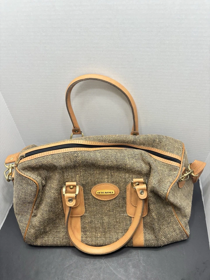 Vintage Tweed FIFTH AVENUE Travel Luggage Shoulder Carry On Bag Handle Medium - Image 3 of 4