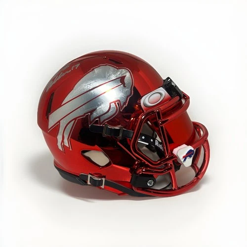 Josh Allen Buffalo Bills Red Chrome Mini Helmet Signed in Silver