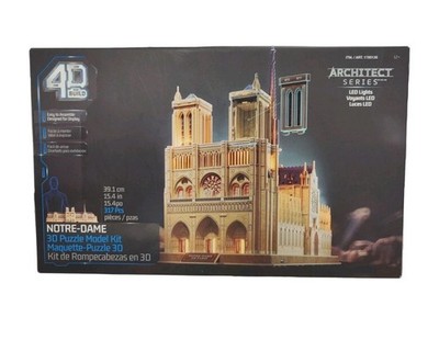 4D Build Notre Dame Cathedral 3D Model Kit Puzzle w/ LED Lights, 317 Pieces