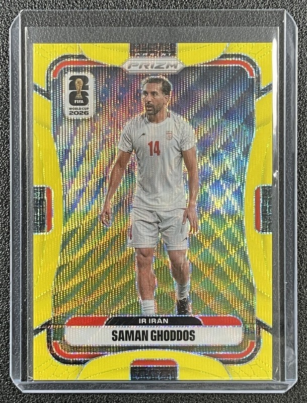 SAMAN GHODDOS 2026 PANINI PRIZM WORLD CUP #243 FLUORESCENT YELLOW WAVE 119/180