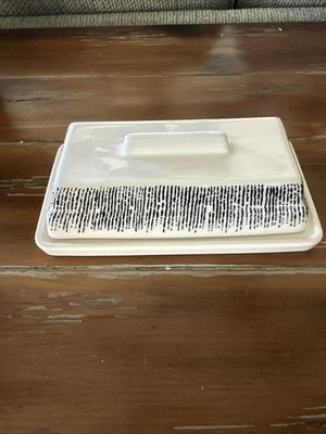 Thyme And Table Riley Collection Large Butter Dish  Black Striped Never Used