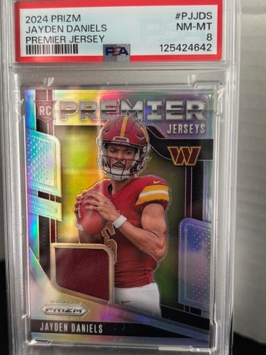 JAYDEN DANIELS 2024 Prizm #PJJDS Premier Jersey RC Commanders PSA 8 NM-MT A1044 - Picture 2 of 3