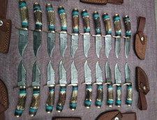 LOT OF 20 6 INCH HANDMADE DAMASCUS STEEL SKINNER KNIFE STAGANTLER W/SHEATH