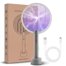 Electric Fly Swatter Racket, 2 in 1 Smart Bug Zapper with USB Rechargeable Ba...