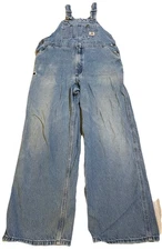 Vtg Carhartt Denim Bib Overalls Men's 40x30 Blue Workwear Carpenter Light Wash