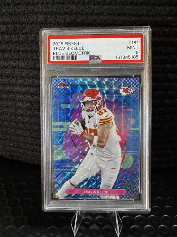 2025 Topps Finest - Travis Kelce - Blue Geometric /75 Chiefs PSA 9