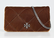 Tory Burch Kira Diamond Quilt Velvet Chain Wallet Crossbody ~NWT~ Warm Honey