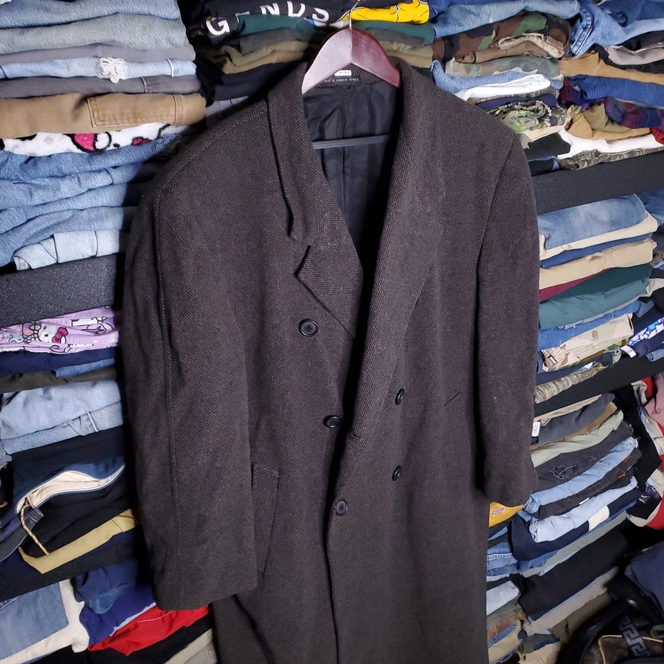 VTG Polo Ralph Lauren Wool Over Coat Double Breasted brown Herringbone Mens 46R - Image 2 of 4