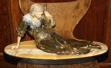 STATUE SCULPTURE ART DECO FEMME au violon Régule marbre galalithe