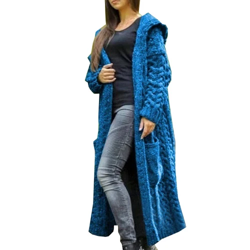 Abrigo cárdigan tejido con capucha manga larga suéteres cálidos chaqueta talla grande para damas - Imagen 9 de 29