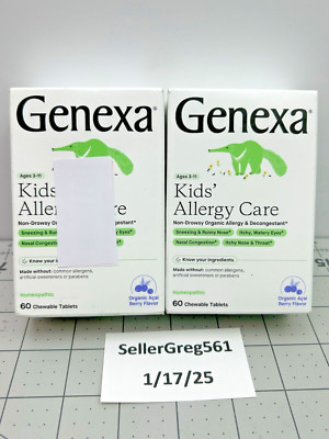 Genexa Allergy Care Decongestant Organic Acai Berry Non-Drowsy 60 Ct 08/2028 2PK