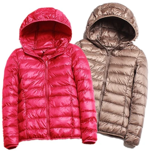Womens Packable Ultralight Duck Down Jacket Puffer Parka Hooded Coats PLUS SIZE - Picture 4 of 26