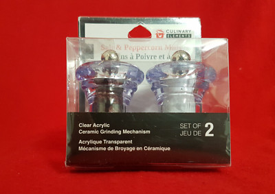 Culinary Elements Clear Acrylic Salt & Pepper Mills. New in The Box.