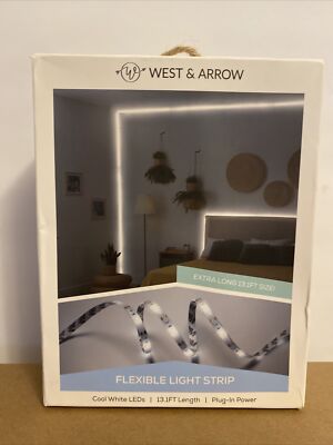 West & Arrow Flexible 13ft Light Strip, Cool White LEDs - Plug-in Power Sealed