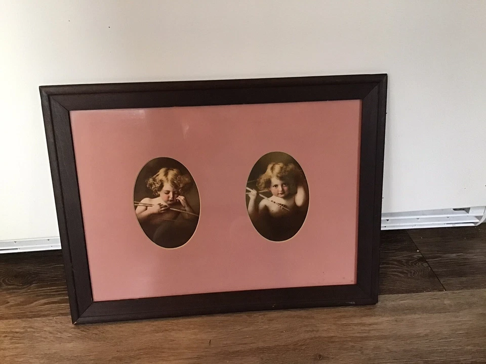 Antiguo 1897 M.B Parkinson Impresiones Cupido Ángeles Con Flechas Ovalado Camafeo Enmarcado 16" Foto 4 de 4