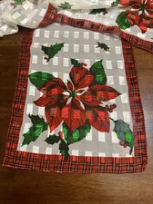 Vintage Christmas Poinsettia Holly Scarf Long White Gold Sheer Holiday 9x60  