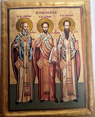 Three Holy Hierarch Saints Gregory St John St Basil Greek Eastern Orthodox Icon