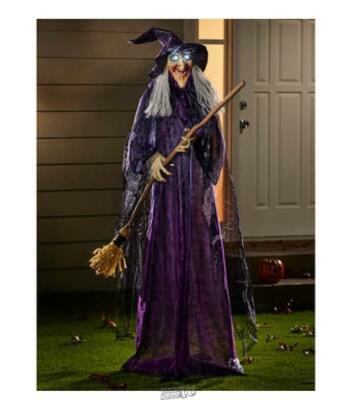 Indoor Outdoor Halloween Fall Decor 72'' Tall Witch Broomstick Lights and Sounds