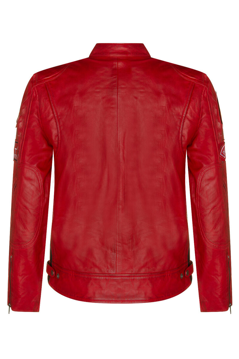 Mens Red Leather Biker Jacket Retro Casual Zipped Racing Moto Badges Motorbike Mens Red Leather Biker Jacket Retro Casual Zipped Racing Moto Badges Motorbike