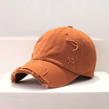 Orange Distressed Baseball Ball Cap Hat Dad Solid Blank, Plain Men Women Cotton