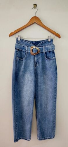 JUPE VENDUE Designer Label Blue High Waist Wide Leg Denim Jeans Size 26 160/64A - Picture 1 of 9