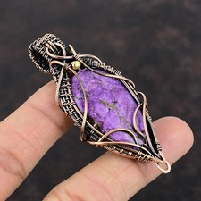 Oval Purpurite Stone Copper Anniversary Wire Wrapped Handcrafted Pendant Jewelry