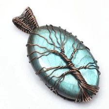 Beautiful Labradorite Gemstone Copper Wire Tree Of Life Pendant Jewelry  CCP 095