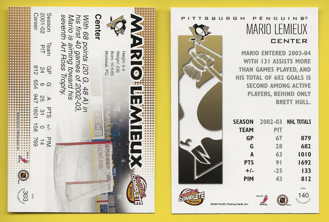 2002-03 + 03-04 Pacific Complete Mario Lemieux | eBay
