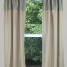 Farmhouse tan Window Curtains with ticking black stripe