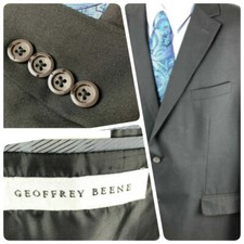 Geofrey Beene Men's Black Solid Blazer Sport Coat 44R 2 Button Non-Vented 0228