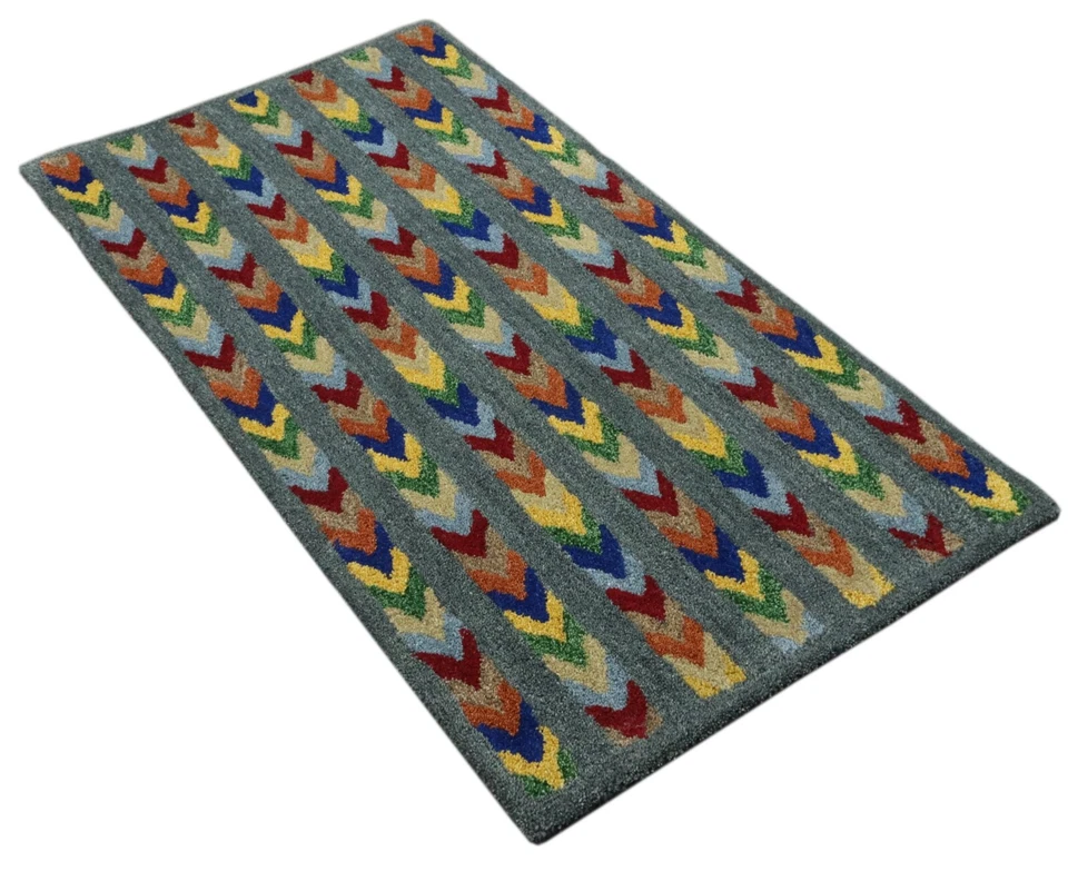 Gabbeh Teppich 100% Wolle 70X140 cm Handarbeit Grau Handgetuftet T996 - Bild 3 von 4