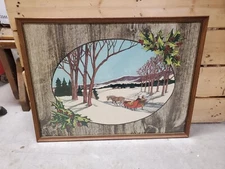 VNT Framed Liquid Embroidery Painting Christmas Winter Sleigh Mistletoe Jingle