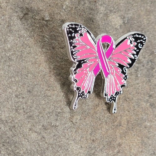 Breast Cancer Awareness Pink Ribbon Butterfly Souvenir Enamel Lapel Hat Pin - Picture 2 of 3
