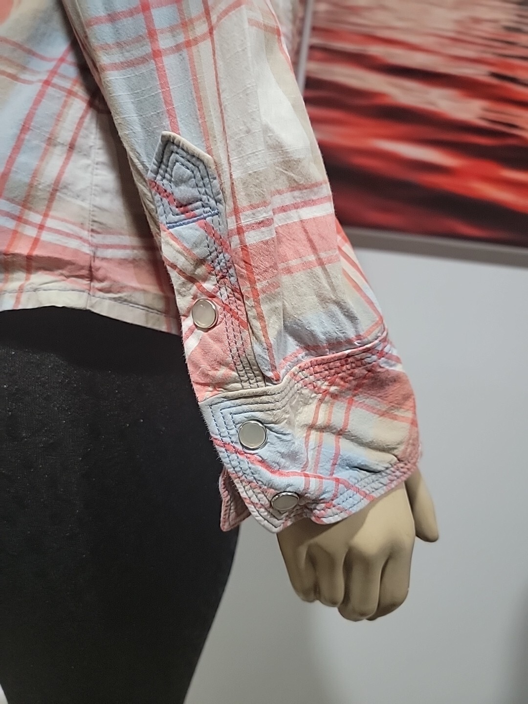 True Religion Western Pearl Snap Button Down LS Size M Women's Plaid Shirt #C thumbnail 6