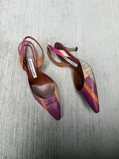 Manolo Blahnik Multicolor Geometric Strappy Pointed Toe Slingback Stiletto Heel  