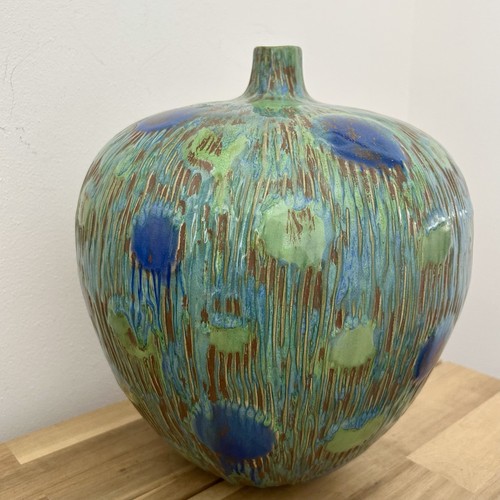 Vintage Ceramic Peacock Statement Vase 12"