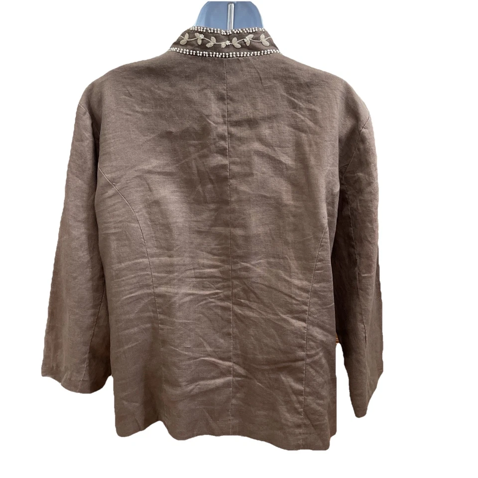 Chico's Women's 3/4 Sleeves Linen Cardigan Blazer Brown Size 3 Embellished - Image 2 of 4