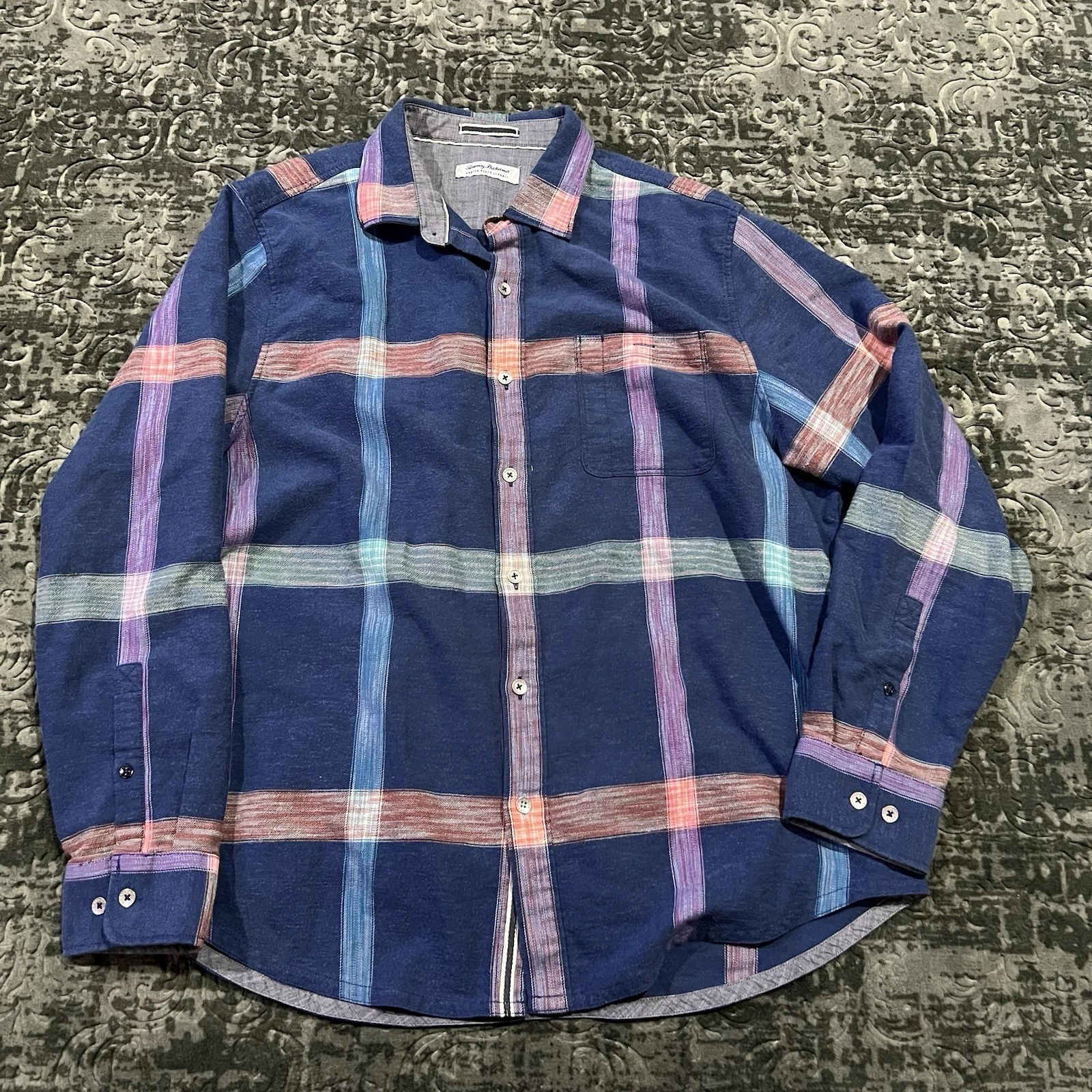 Tommy Bahama Canyon Beach Flannel Extra Large Shirt Men’s Blue Plaid Long Sleeve