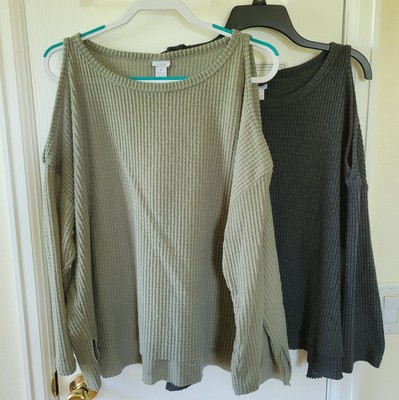 True by Rue21 Tops Size 1X Lot Of 2 Cold Shoulder 3/4 Sleeve Knit Green Gray