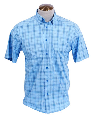 Under Armour Men's M Blue Plaid Tide Chaser Button Front Short Sleeve Shirt
