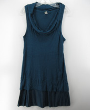 Free People Dress Women Medium Blue Tunic Cowl Neck Pleated Skirt Boho Pullover