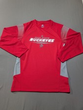 Ohio State Buckeyes Shirt Mens Small Red NCAA Performance Majestic Brutus LS