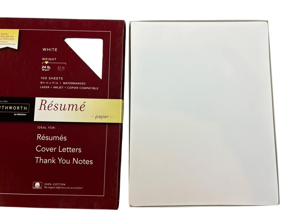 Southworth 100% Cotton 24 lb White Resumé Paper 8.5" x 11" Watermarked 90 Sheets - Image 3 of 3