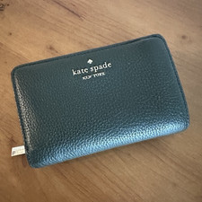 kate spade new york Green Zip-Around Wallet w/ Logo Zipper, Credit Card Slots