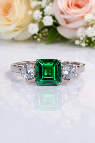 3.90 Ct Princess Cut Natural Emerald  & Diamond Wedding Gift Ring 14K White Gold