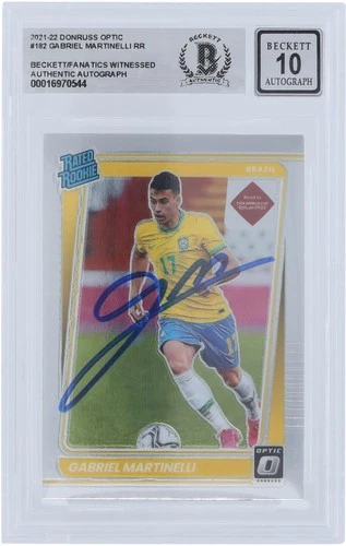 Gabriel Martinelli Brazil FC Signed 2021-22 Donruss Rated Rookie 182 BAS 10 Card
