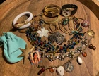 Lot Unique Vintage  Costume Jewelry Glass Stone Shell Odds Ends Etc