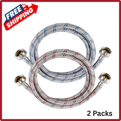 #ad 4 Ft Washing Machine Hoses 2 Packs Premium Stainless Steel Washer Hoses Burst P $19.98