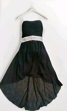Vintage 90s y2k Black Prom Dress S HOCO High Low Bling Strapless Mesh Overlay